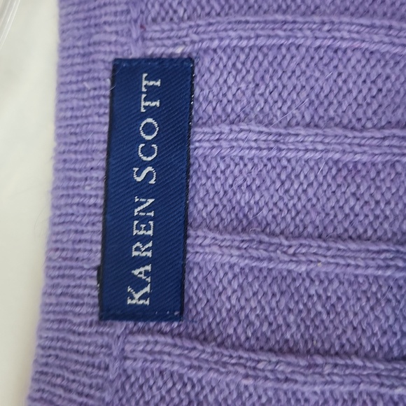 KAREN SCOTT Lilac Silk Angora Cable Knit V-neck Cardigan - Rhinestone Buttons - Picture 2 of 9